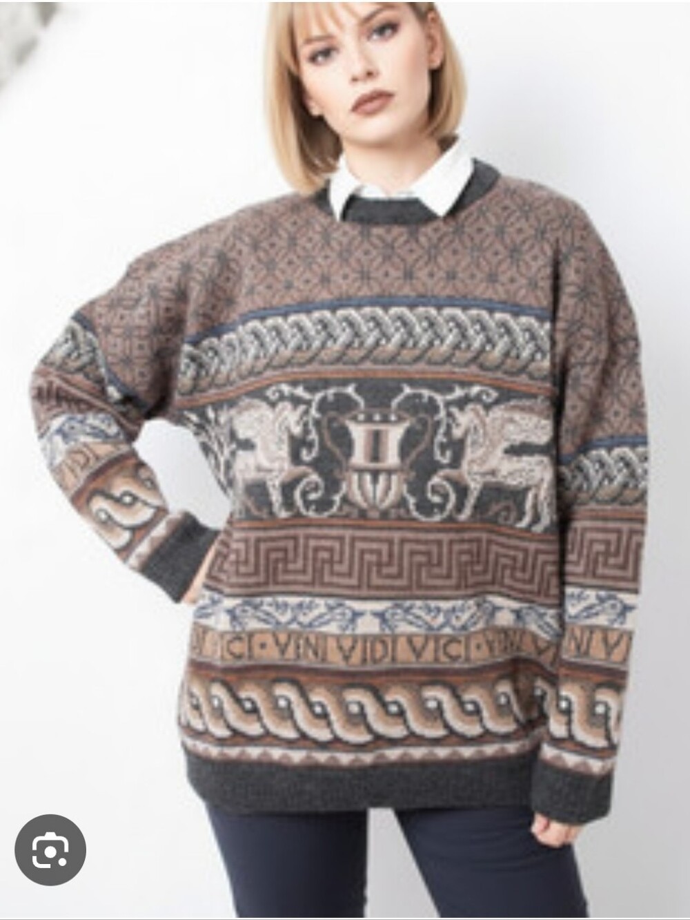 100 % Wool Pastotimes Vintage Knit Sweater - Brown & Black Pattern